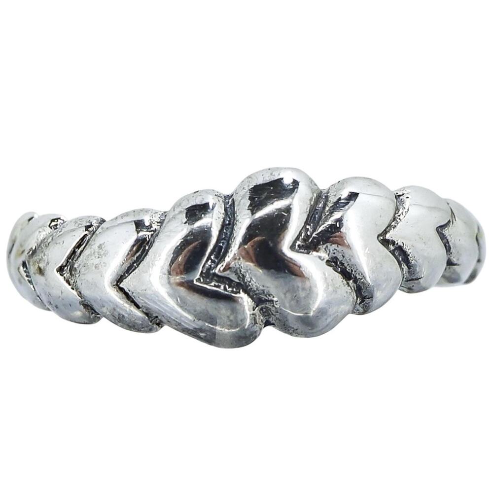 Vintage Sterling Silver Sculptural Chevron Heart Band Ring Modernist Size 8.75